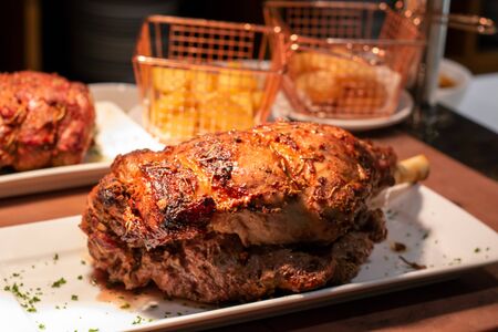 A beef bake with spices on  station for buffet の写真素材