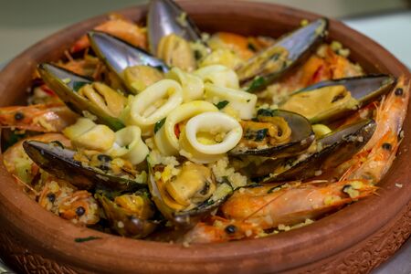 A mixed seafood spicy soup Thai foodの写真素材