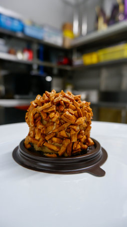 A delicious almond toffee cake backgroundの写真素材
