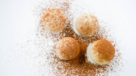 A milk ball dessert top cocoa powderの写真素材
