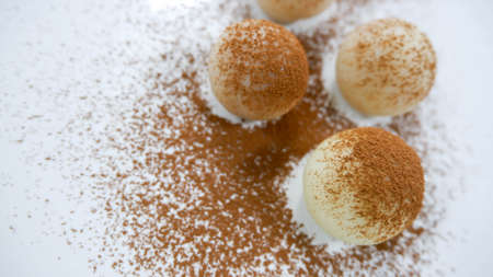 A milk ball dessert top cocoa powderの写真素材