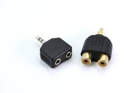 Stereo Plug To Dual RCA Jack Adapter isolated on white background.