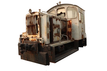 Old rusty out of order train of mining , Abandonned train mining transportation isolated on white background. High resolution image gallery.の写真素材