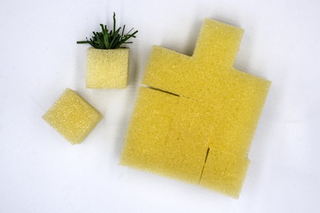 a sponge preparing to be planted in hydroponics vegetable plots, the cube sponge, Isolated white background High resolution image gallery.の写真素材