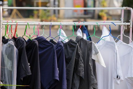 Dry clothes in the sun and cat or dog hair on the clothesの写真素材