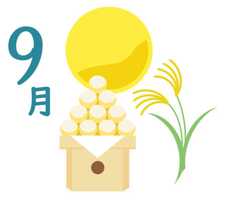 Season illustration icon of moon viewing on September for a calendar.