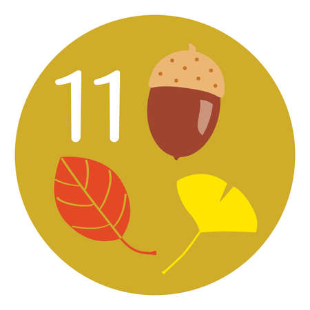An illustration icon of an acorn and fall foliage on November for a calendar.のイラスト素材