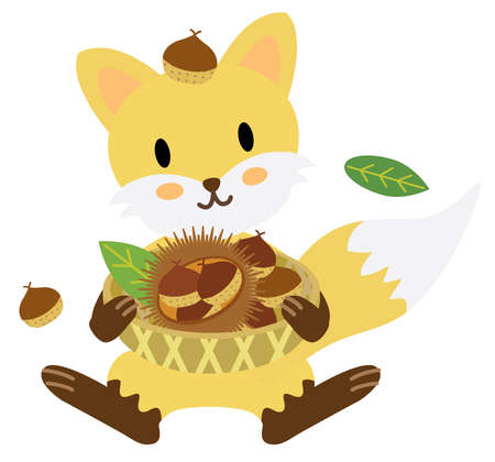 A fox pleased with the harvest of many chestnutsのイラスト素材