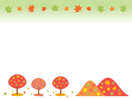 A frame of maple trees and mountains which changed color in the autumnのイラスト素材