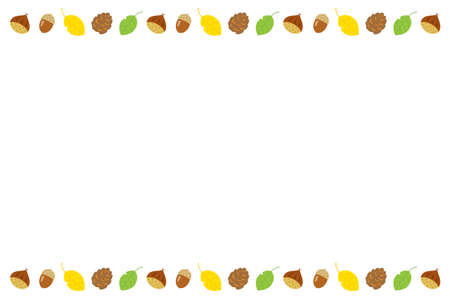 Yellow frame of chestnuts, pinecones and fallen leavesのイラスト素材