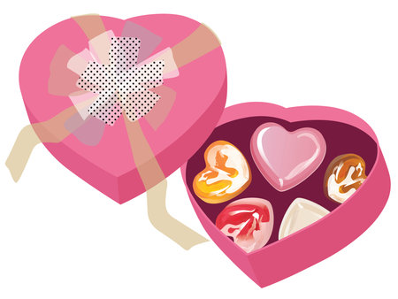 Valentine chocolates in the heart-shaped pink boxのイラスト素材