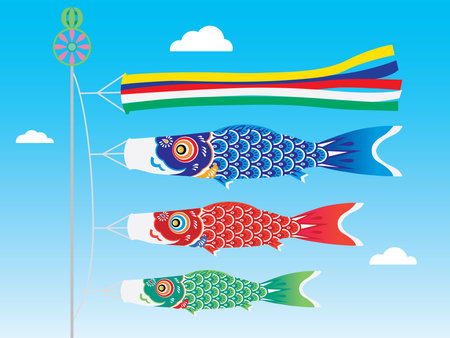 Illustration of three carp streamers in the skyのイラスト素材