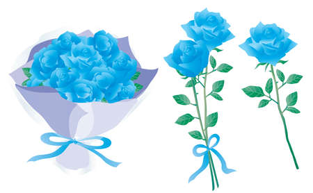 Set of the bouquet of blue roseのイラスト素材