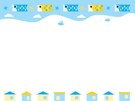 Frame of carp streamers and city scape of Children's Dayのイラスト素材
