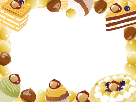 Frame illustration of shortcake of Mont Blanc and marronのイラスト素材