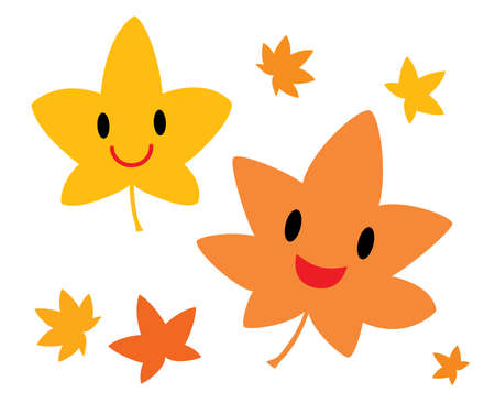 Two cute characters of autumn maple leavesのイラスト素材
