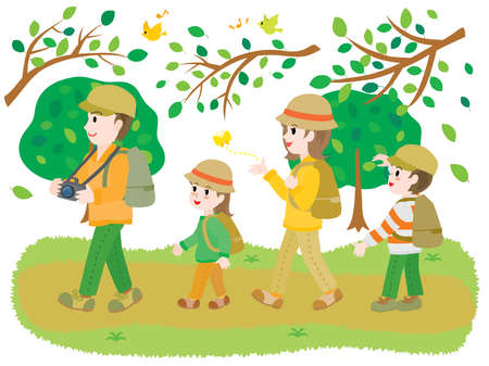 Illustration of the hiking familyのイラスト素材