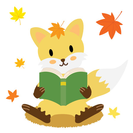 A fox reading a book in Autumn of readingのイラスト素材