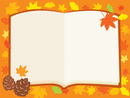 Background of the book on autumn colored leaves. This is an illustration of autumn of reading.のイラスト素材
