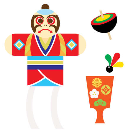 Illustration set of the Japanese traditional toy of New Year holidays.のイラスト素材