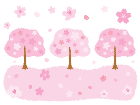 Background illustration of the cherry trees and field.のイラスト素材