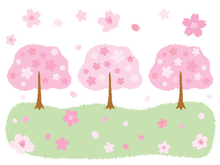 Background illustration of the cherry trees and field.の素材 [FY310179868662]