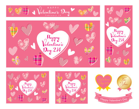 Background illustration set of the heart design of Valentine's Day.のイラスト素材