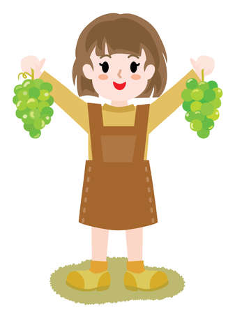 Illustration of the girl doing grape picking.のイラスト素材