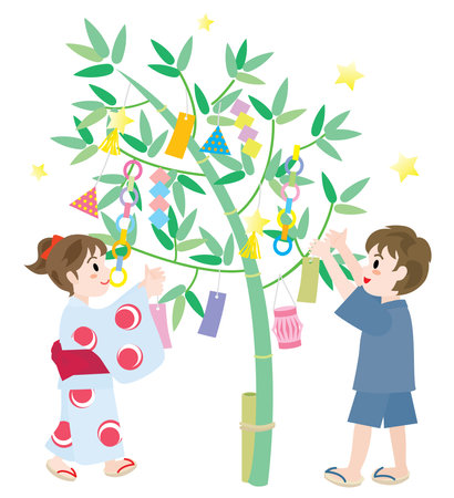 Children celebrating the Star Festivalのイラスト素材