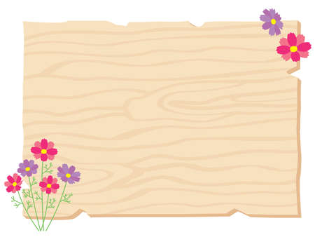 Autumn cosmos and wooden Bulletin board.のイラスト素材