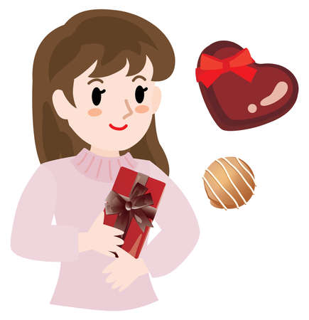 The woman who has a box of the chocolate on Valentine's Day.のイラスト素材