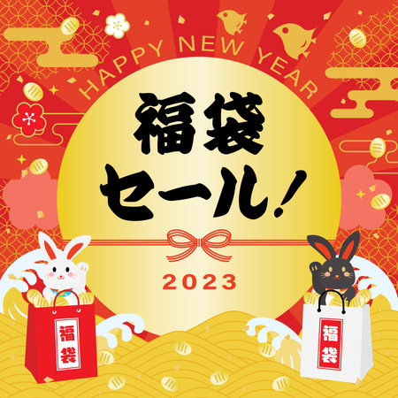 Background of the New Year sale of the Year of the Rabbit and Japanese letter. Translation : "Lucky bag Sale" "Lucky bag"のイラスト素材