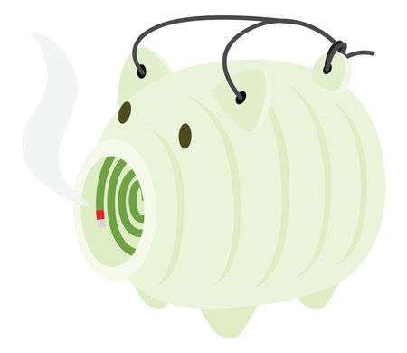 Mosquito collecting pig. Vector illustration of pig-shaped mosquito coil holder.のイラスト素材