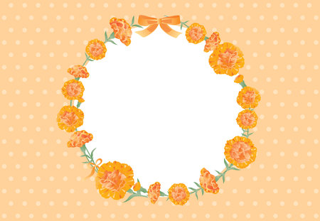 Circle frame with carnation flowers on polka dot background. Mother's Day. vector illustration designのイラスト素材