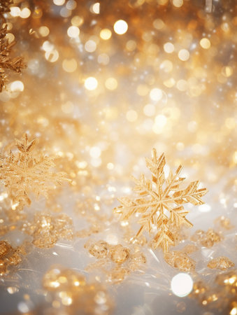 Golden snowflakes on bokeh background. Christmas and New Year concept. AI-Generated Imagesの素材