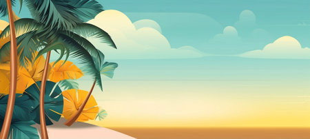 Summer beach background with palm trees. AI-Generated Imagesの素材