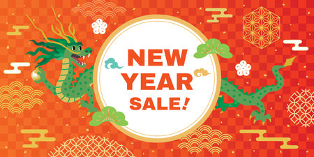 Background illustration of the New Year holidays sale of the Year of the Dragon. Vector illustration.のイラスト素材
