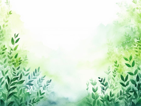 Watercolor spring and summer background with green leaves. AI-Generated Imagesの素材