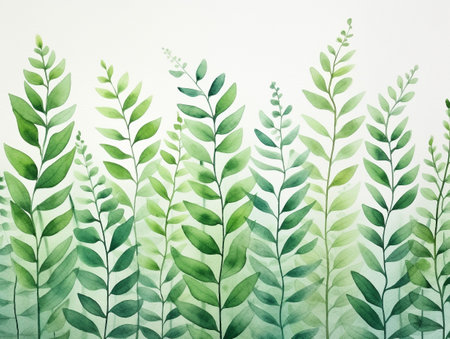 Watercolor floral background with green leaves. Hand drawn illustration. AI-Generated Imagesの素材