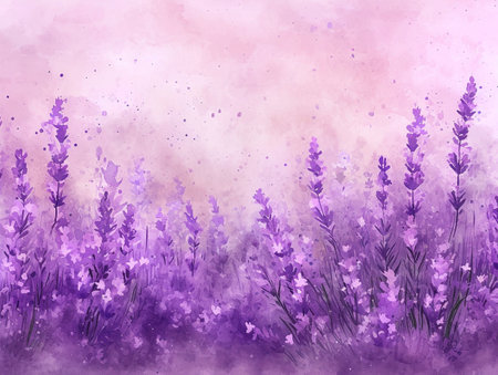 Watercolor lavender flowers background. Digital art painting. AI-Generated Imagesの素材