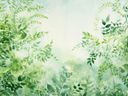 Watercolor background with green leaves. Hand painted watercolor illustration. AI-Generated Imagesの素材