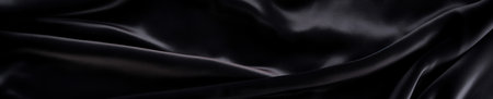Closeup of rippled black silk fabric, panoramic background. AI-Generated Imagesの素材