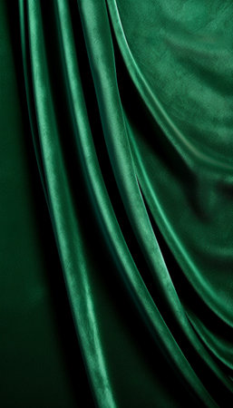 Closeup of rippled green satin fabric texture background. AI-Generated Imagesの素材