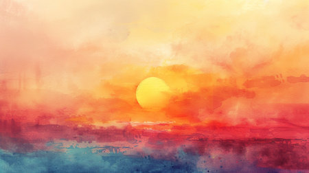 Sunset over the sea. Digital watercolor painting on canvas. AI-Generated Imagesの素材