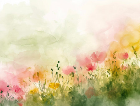 Abstract watercolor background with poppies. Digital art painting. AI-Generated Imagesの素材