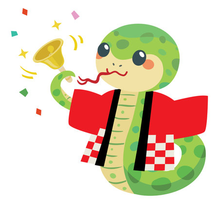 Snake staff with a bell and confetti on a white background. Illustration of New year sale.のイラスト素材