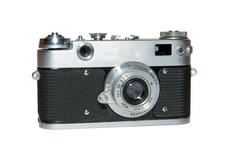 Old vintage film camera. Isolated on white background.の写真素材