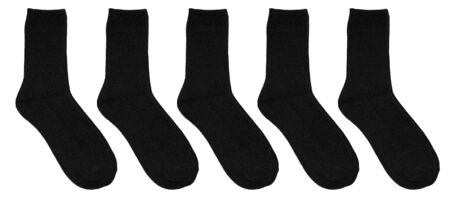 Set of black socks isolated on white background. Warm wool socks. Five pairs of black socks. In isolationの写真素材