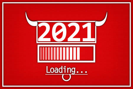 Greeting Card year of the Bull. Countdown to the beginning of 2021. Red and White. Greeting card...
