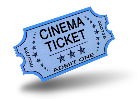Old cinema ticket isolated on white